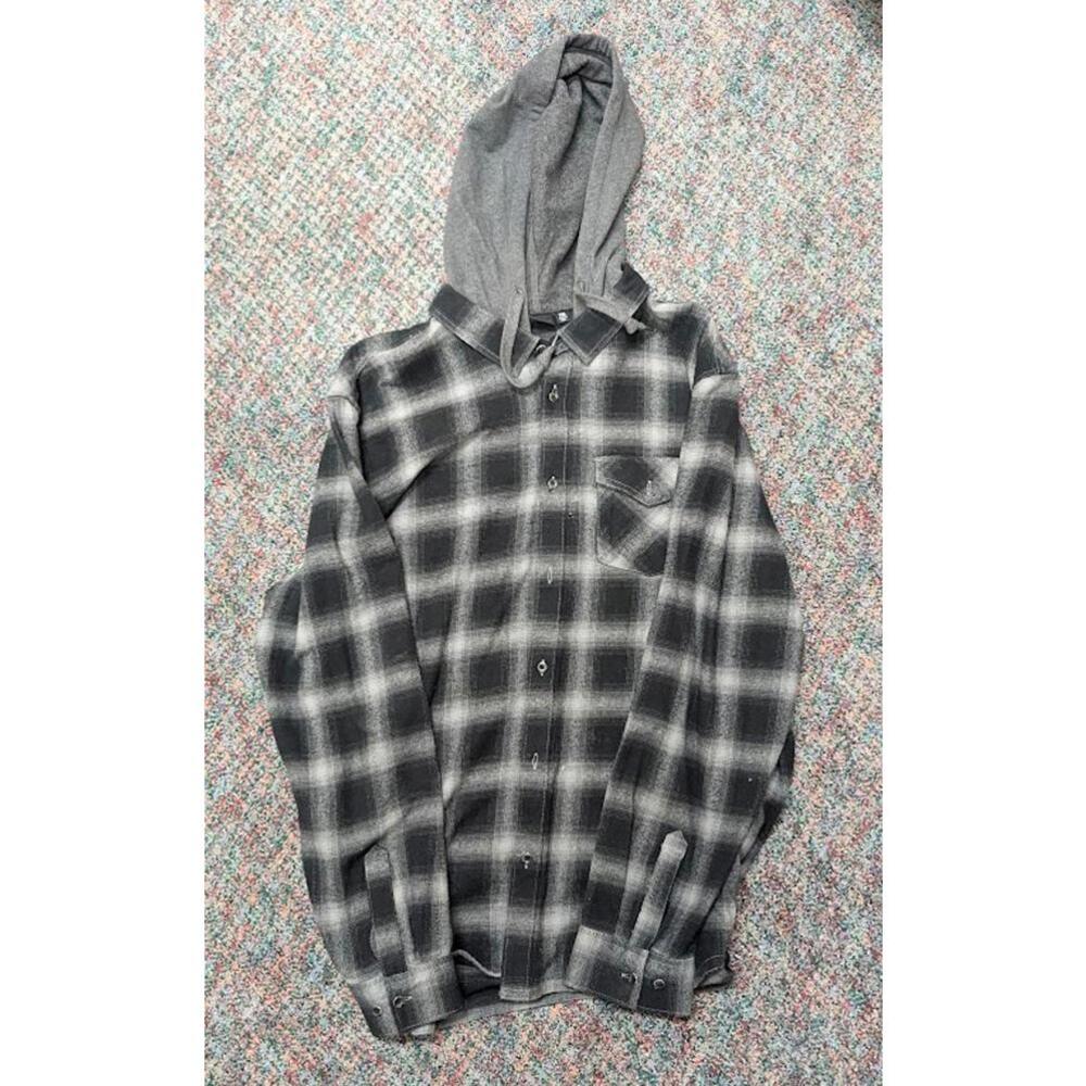 VANS Men's (XXL) Black/Grey Button Up Flannel & Hoodie with Pocket